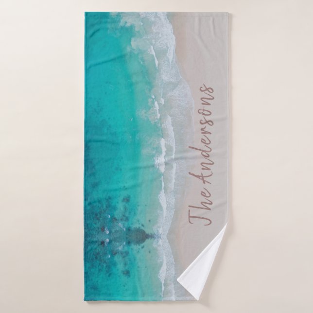plage de sable tropical océan vagues ensoleillées  (Serviette de bain)