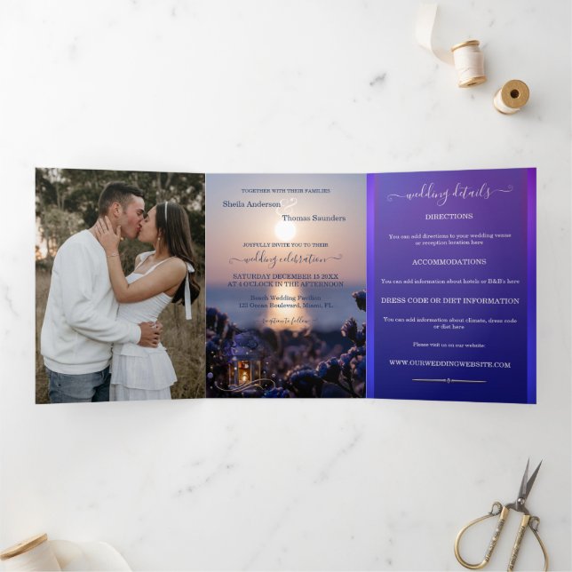 Plage Destination Mariage Tri-fold Invitation (Intérieur)