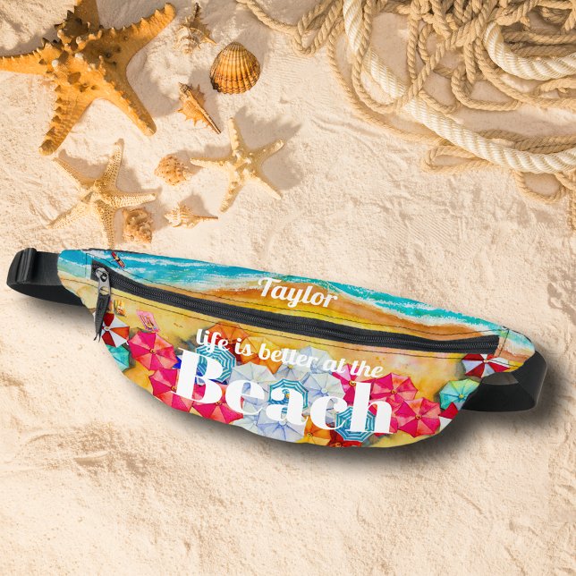 Plage d'été (Life is better at the Beach summer fanny pack personalized with your name.)