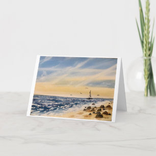 Plage d'origine et rochers Art sur carte blanche