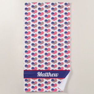 Plage Drapeau américain en forme de coeur / Serviette de