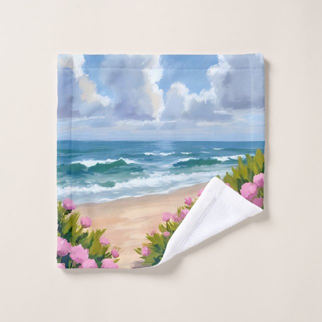 Plage en fleurs | Hydrangea rose Côté océan (Gant de toilette)