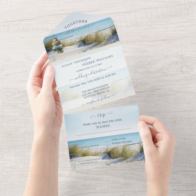 Plage et dunes en un seul Faire-part de mariage (Déchirure)
