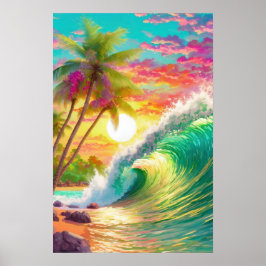 Plage et grand poster à vagues