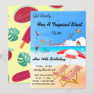 Plage Été Tropical Invitation 14e anniversaire