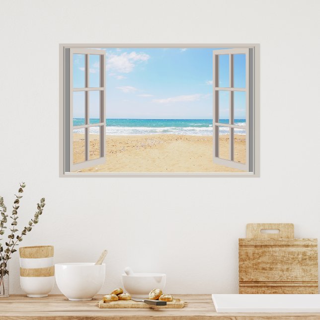 Plage Fake Window Accueil Bureau Poster Décor (Cuisine)