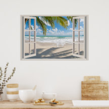 Plage Fake Window Accueil Bureau Poster Décor