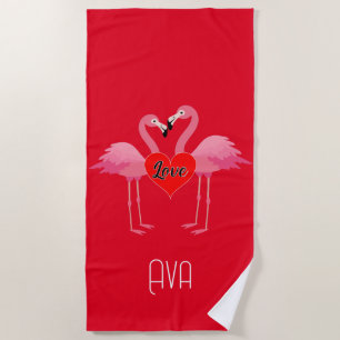 Plage Flamant rose rose Amour Design - Serviette de plag