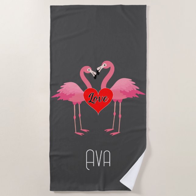 Plage Flamant rose rose Amour Design - Serviette de plag (Devant)
