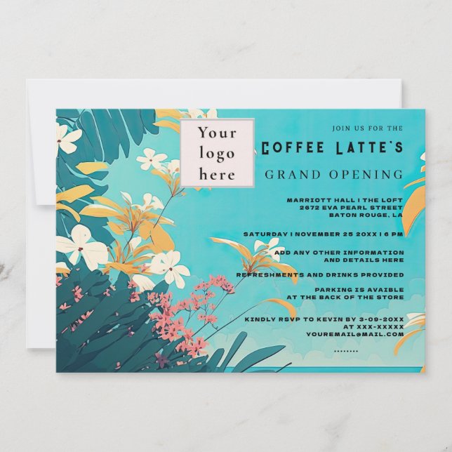 Plage Floral Tropical Invitation d'ouverture (Devant)