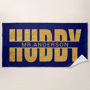 Plage Hubby Blue Et Gold Nouvelle mariée Serviette de pl