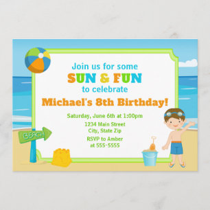 Plage Invitation Anniversaire Plage Party Boy