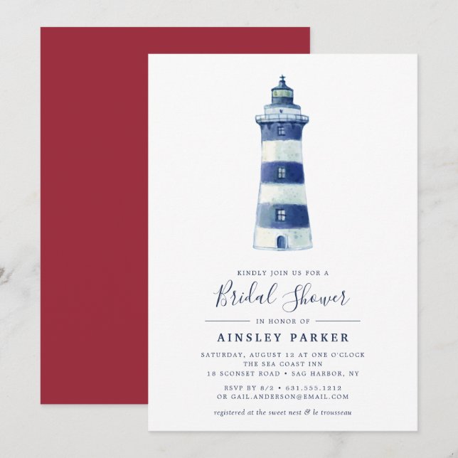 Plage Lighthouse | Invitation de douche nuptiale (Devant / Derrière)