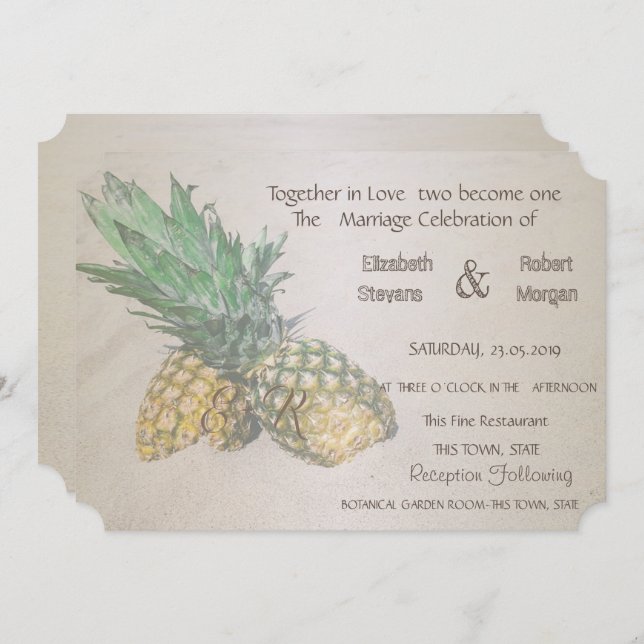 Plage Mariage Ananas Invitation (Devant / Derrière)