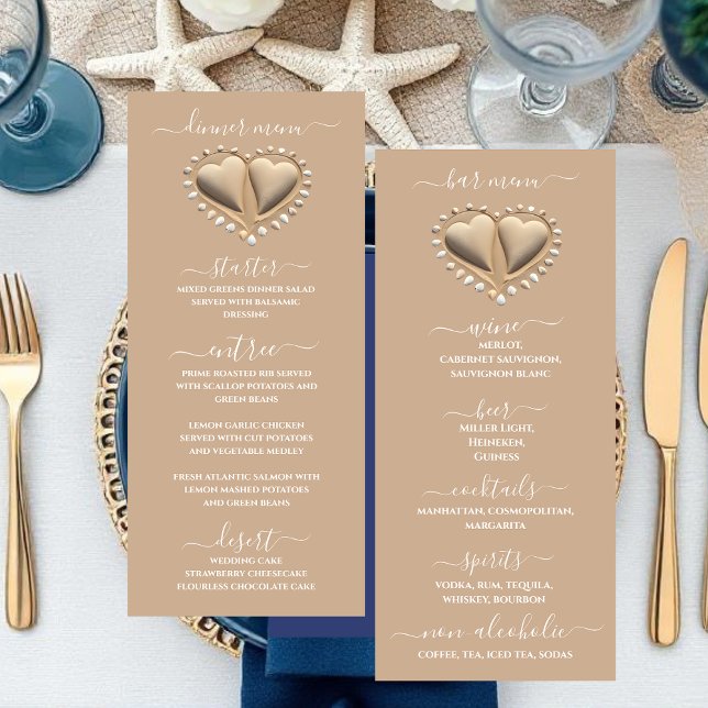 Plage Mariage Coeurs de sable Dîner & Bar Menu (Beach Wedding Sand Hearts Dinner & Bar Menu)