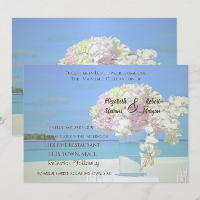 Plage Mariage Floral Invitation (Devant / Derrière)