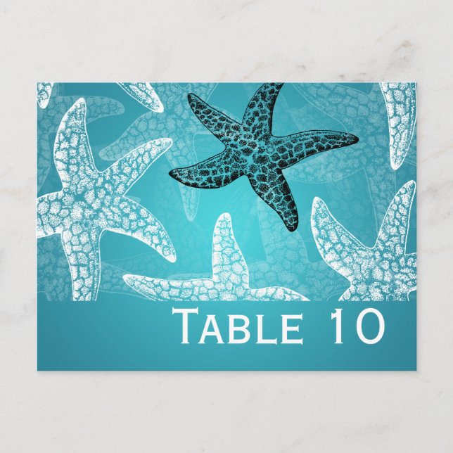 Plage Mariage Numéro de table Starfish Blue (Devant)