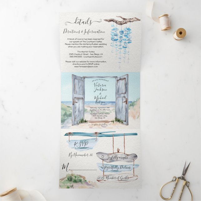 Plage Mariage triple Invitation (Intérieur)