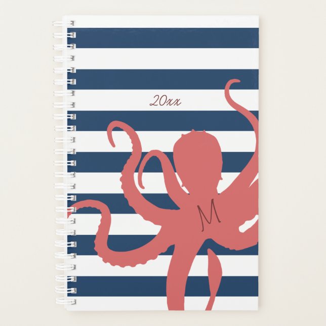 Plage moderne de pieuvre rouge blanc marine bleu r (Devant)