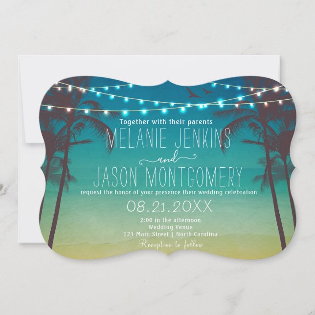 Plage moderne Faire-part de mariage tropicale palm (Devant)