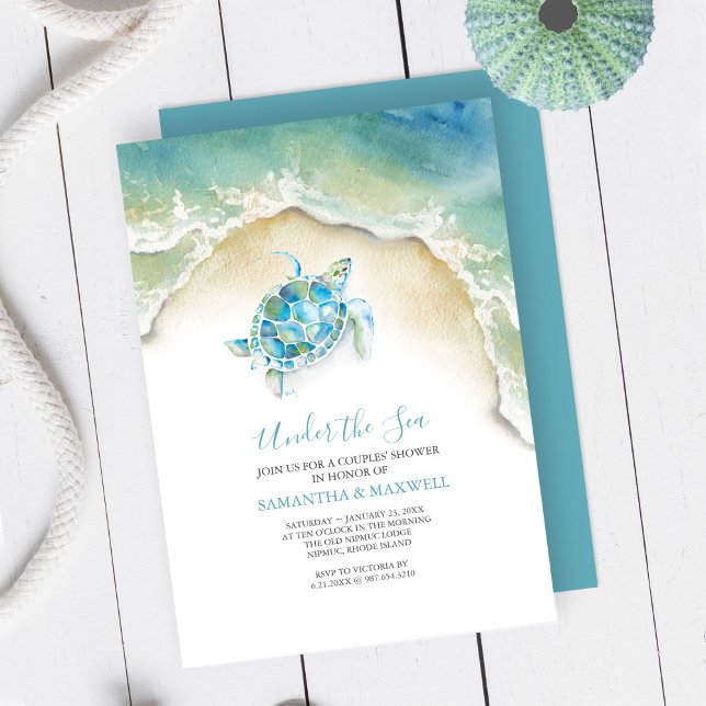 Plage Neutre Genre Bébé Douche Invitations (Baby shower invitations watercolor sea turtle art by Victoria Grigaliunas Do Tell A Belle)