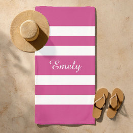 Plage Nom moderne Serviette de piscine rayée rose