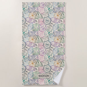 Plage Nom personnalisé Travel Timbres Motif serviette de