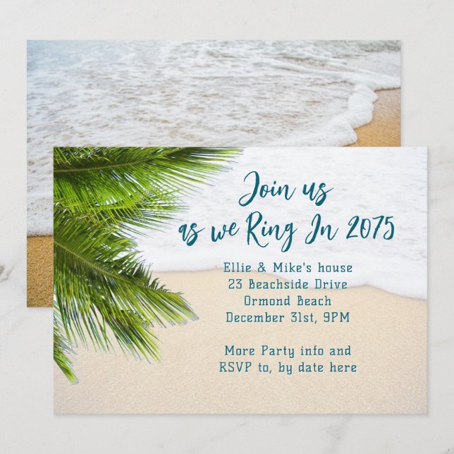Plage Nouvel An Eve Party Invitation (Devant / Derrière)