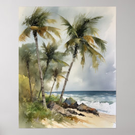 Plage Palm Trees Aquarelle Art Imprimer Poster