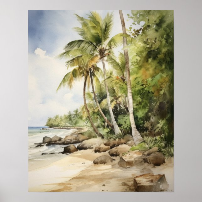 Plage Palm Trees Art Imprimer Affiche de voyage (Devant)