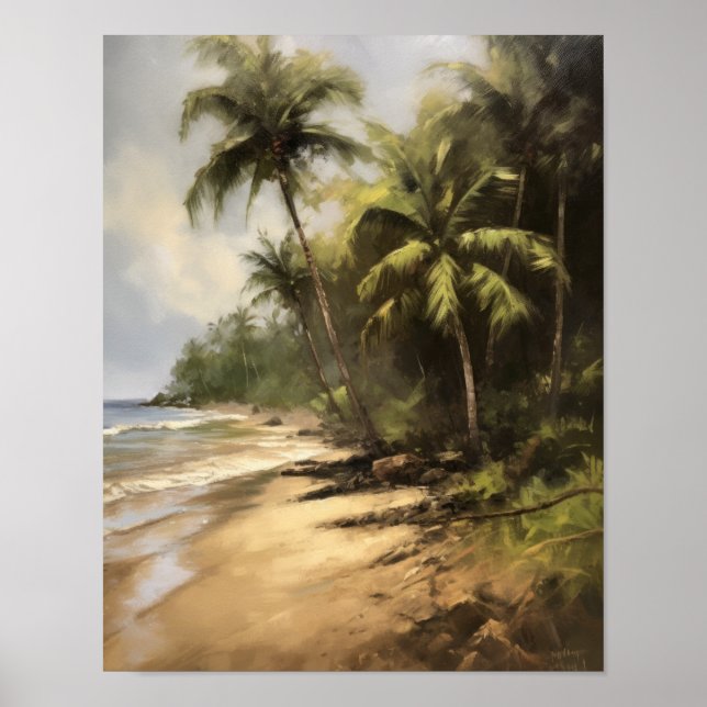 Plage Palm Trees Art Imprimer Affiche de voyage (Devant)