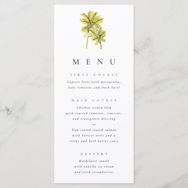 Plage Palm Trees Tropical Watercolor Menu Mariage (Devant)