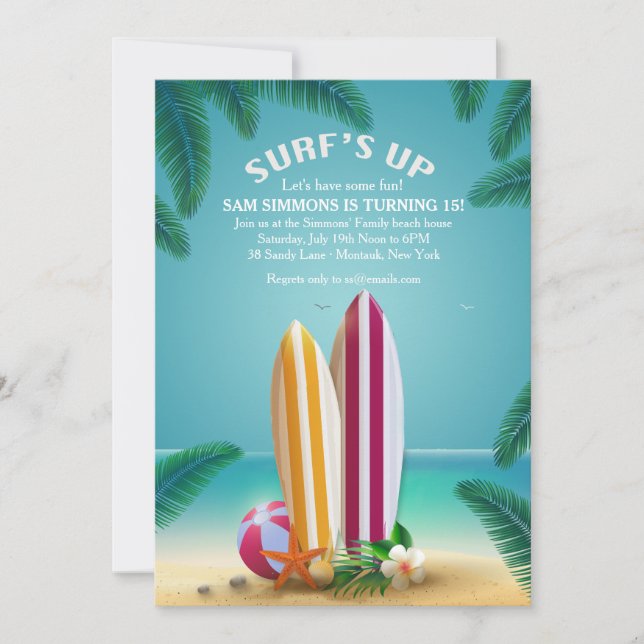 Plage Party Surfboards Invitation (Devant)