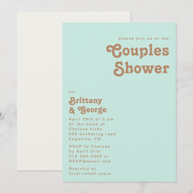 Plage Retro | Aqua Couples Shower Invitation (Devant / Derrière)