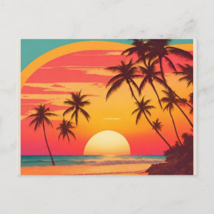 Plage Rétro au Coucher du Soleil Carte Postale Anc