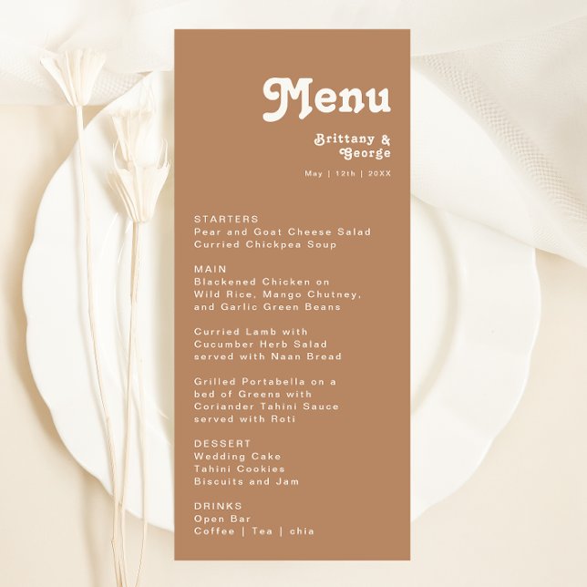 Plage Retro | Menu Dîner Mariage Brown (Créateur téléchargé)