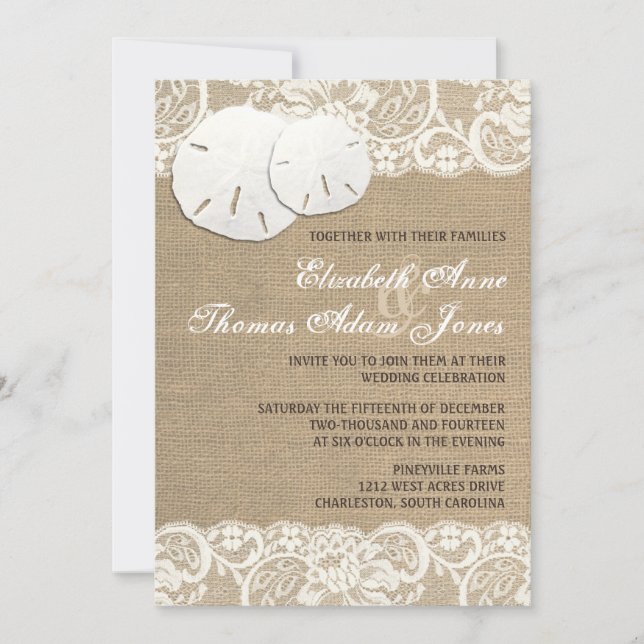 Plage Rustique Chaud Burlap Faire-part de mariage  (Devant)