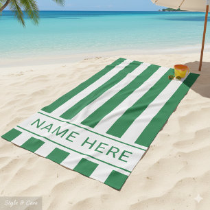Plage Serviette en Grille Blanche Vert de mer avec votre