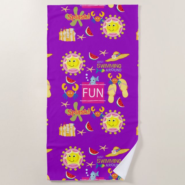 Plage Serviette violet soleil amusant (Devant)