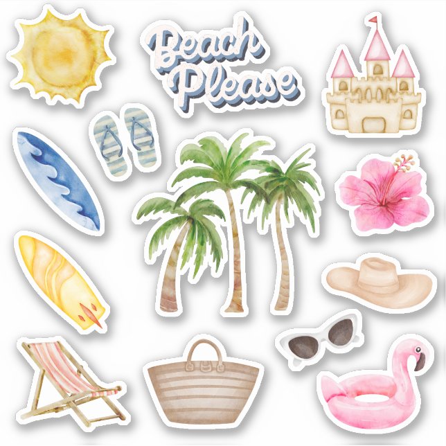 Plage S'Il Vous Plaît Chaud Été Sticker Pack (Devant)