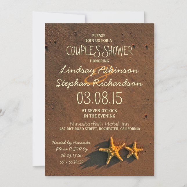plage starfish couple couples douche invitations (Devant)