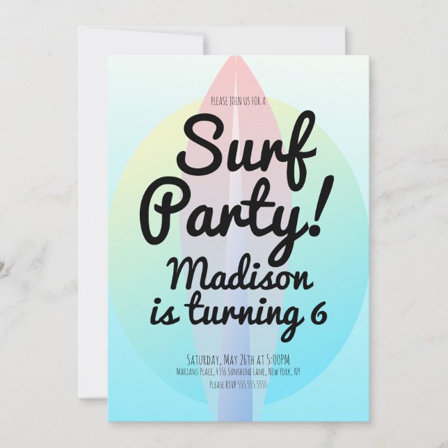 Plage Surf Party Ombre Blue Invitation (Devant)