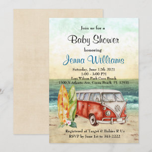 Plage Surf Surfboard Baby Boy Shower Invitation