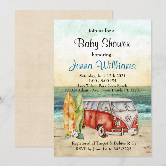 Plage Surf Surfboard Baby Boy Shower Invitation (Devant / Derrière)