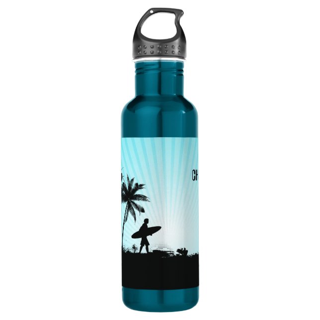 Plage Surfer nom personnalisé bouteilles d'eau (Devant)