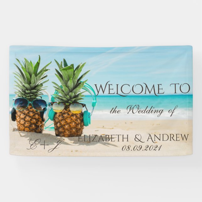 Plage tropicale, Ananas bannière Mariage (Horizontal)