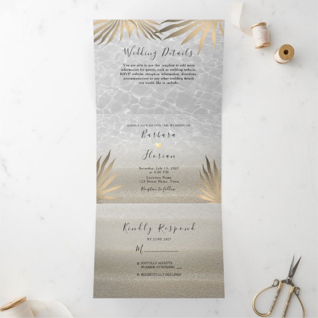 Plage tropicale Mariage Tri-Fold Invitation (Intérieur)