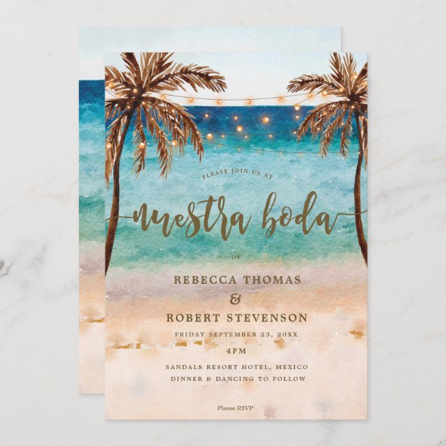 plage tropicale nuestra boda invitation (Devant / Derrière)