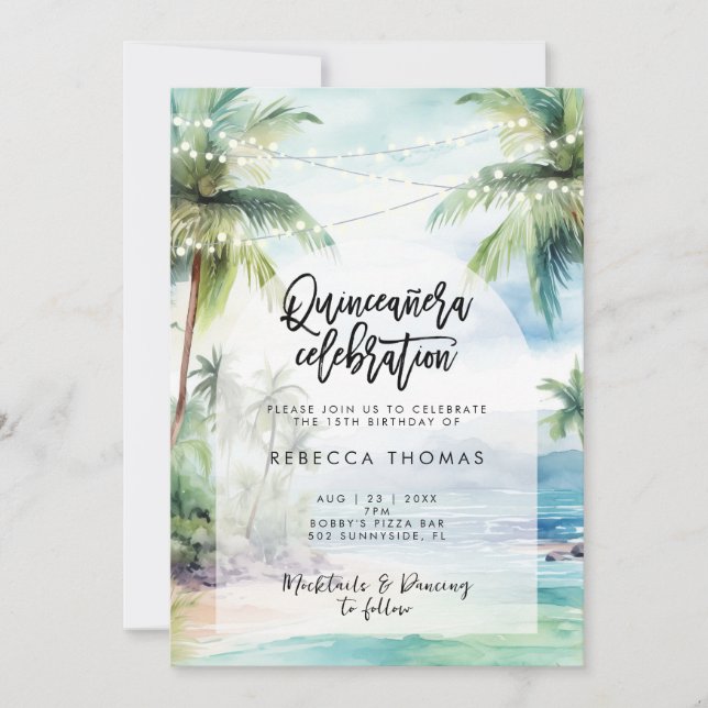 plage tropicale océan Quinceanera invitation (Devant)