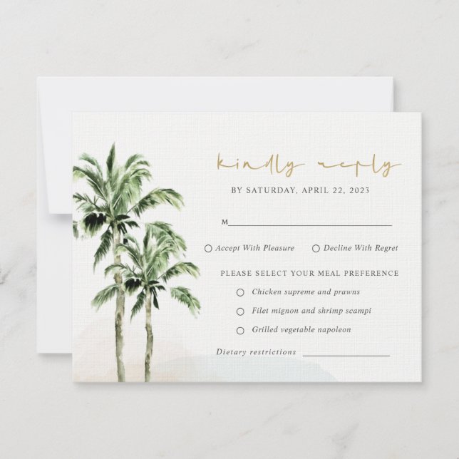 Plage tropicale Palmiers Aquarelle Mariage Rsvp (Devant)
